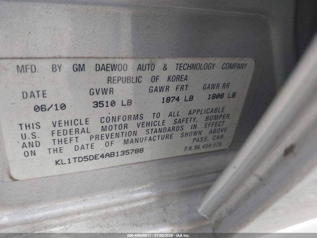 KL1TD5DE4AB135788 2010 CHEVROLET AVEO photo no. 9