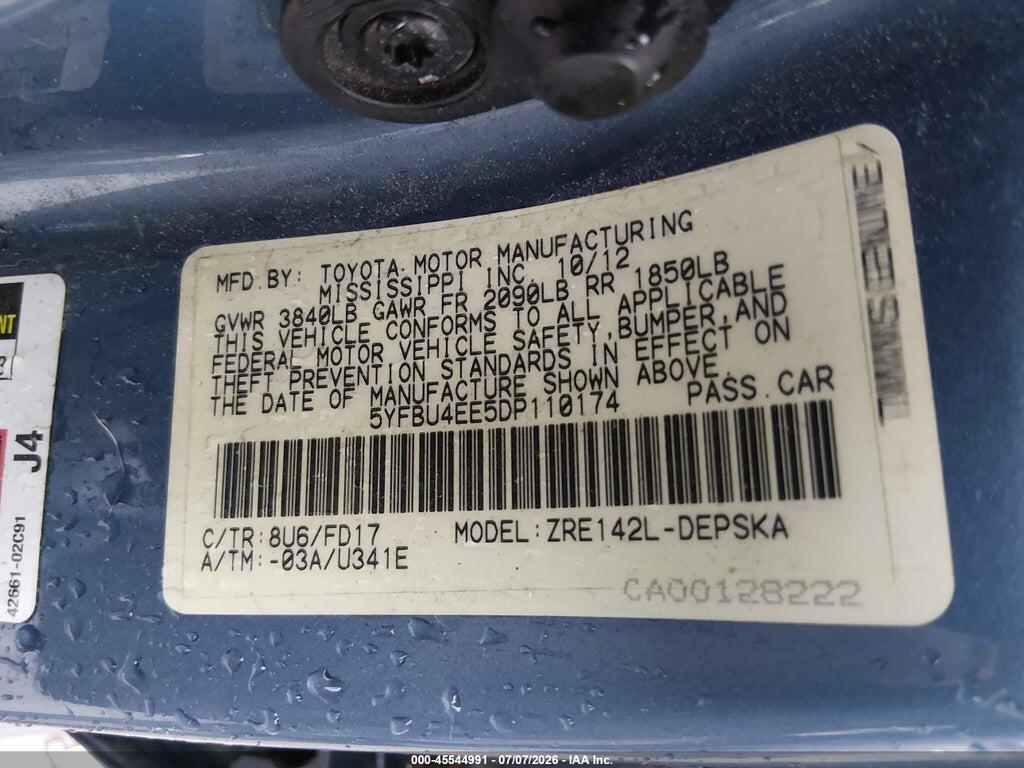 5YFBU4EE5DP110174 2013 TOYOTA COROLLA photo no. 9
