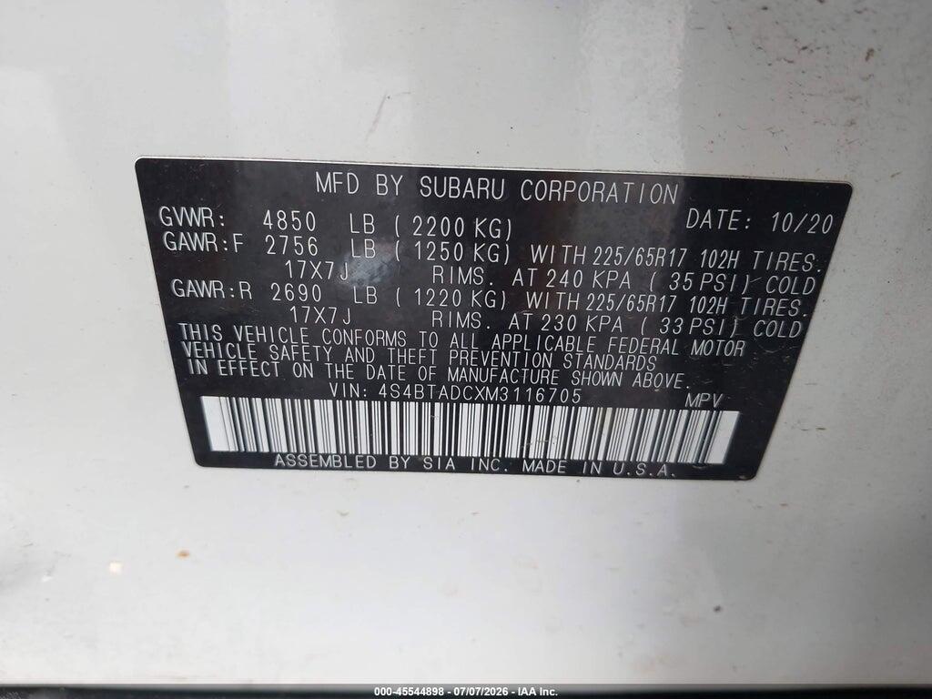 4S4BTADCXM3116705 2021 SUBARU OUTBACK photo no. 9