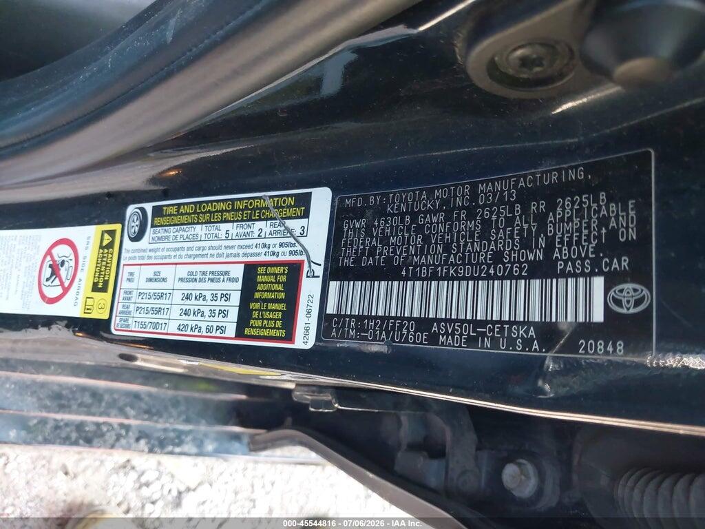 4T1BF1FK9DU240762 2013 TOYOTA CAMRY photo no. 9