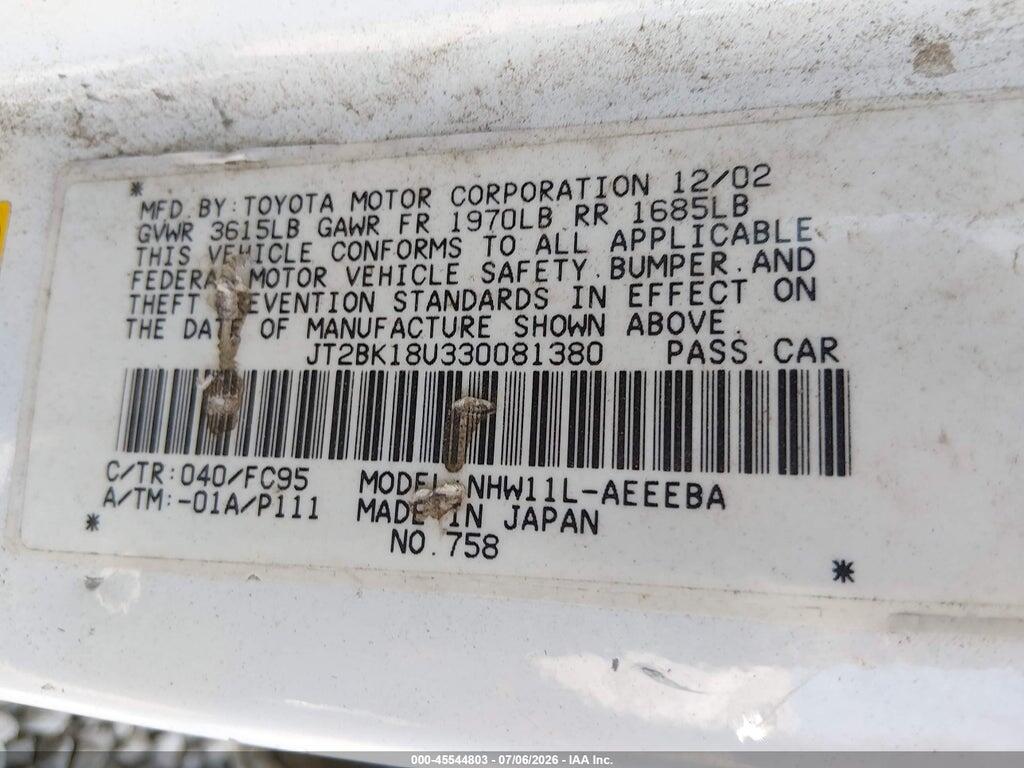 JT2BK18U330081380 2003 TOYOTA PRIUS photo no. 9