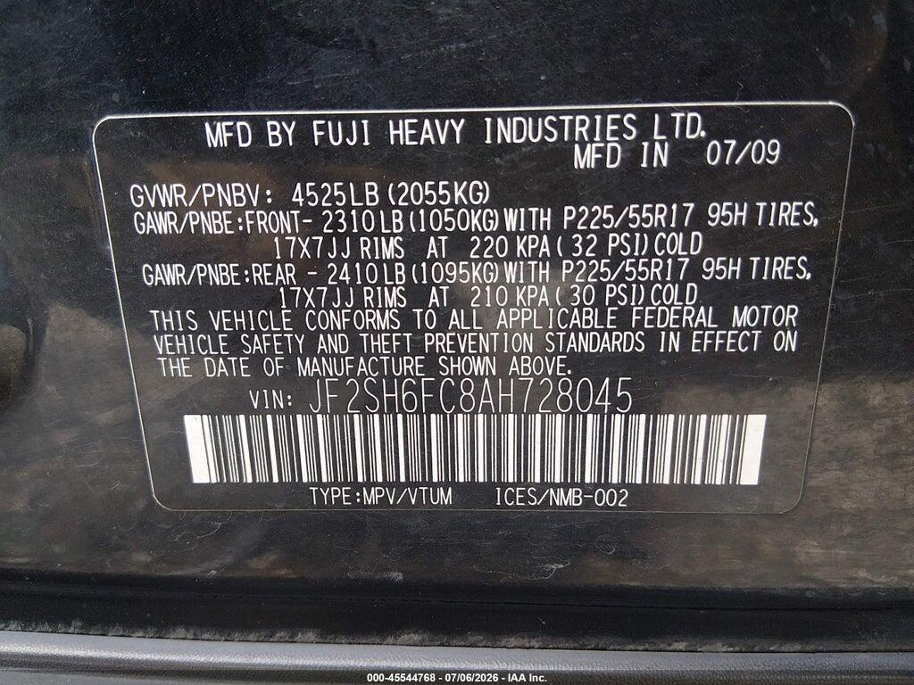 JF2SH6FC8AH728045 2010 SUBARU FORESTER photo no. 9