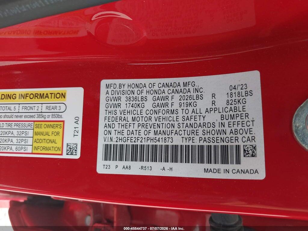 2HGFE2F21PH541873 2023 HONDA CIVIC photo no. 9