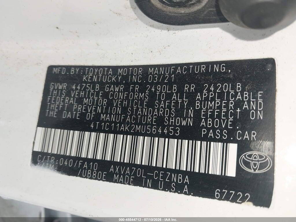 4T1C11AK2MU564453 2021 TOYOTA CAMRY photo no. 9
