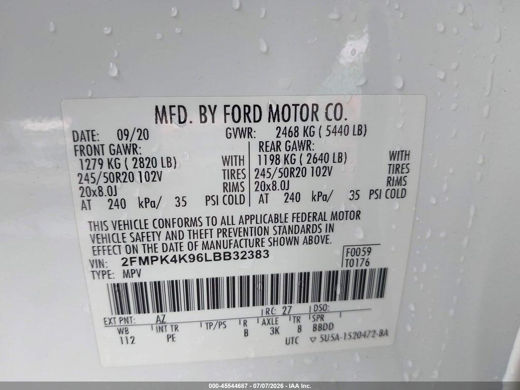 2FMPK4K96LBB32383 2020 FORD EDGE photo no. 9
