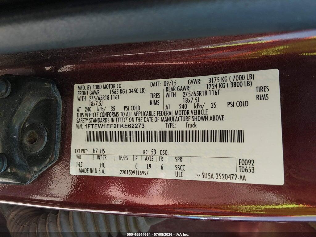 1FTEW1EF2FKE62273 2015 FORD F-150 photo no. 9