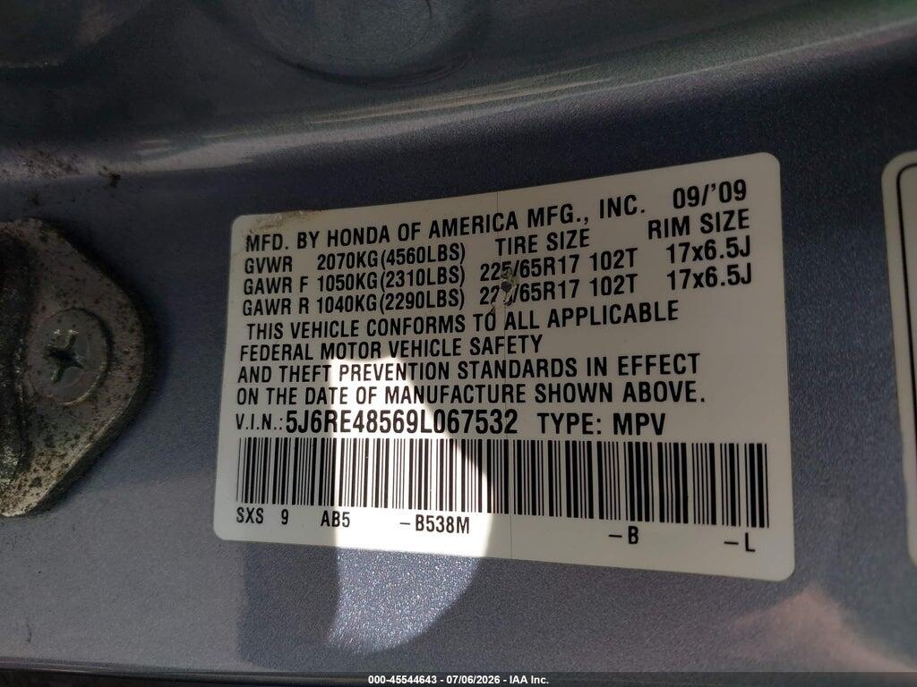 5J6RE48569L067532 2009 HONDA CR-V photo no. 9