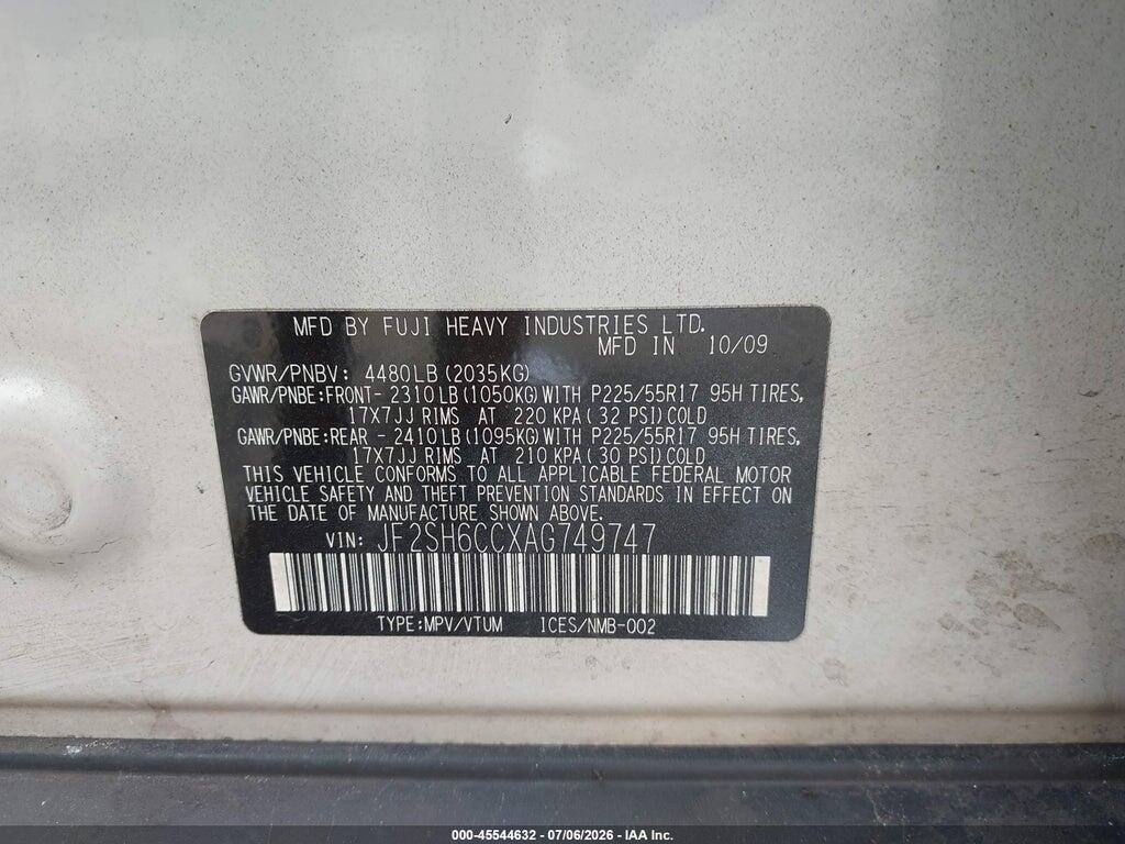 JF2SH6CCXAG749747 2010 SUBARU FORESTER photo no. 9
