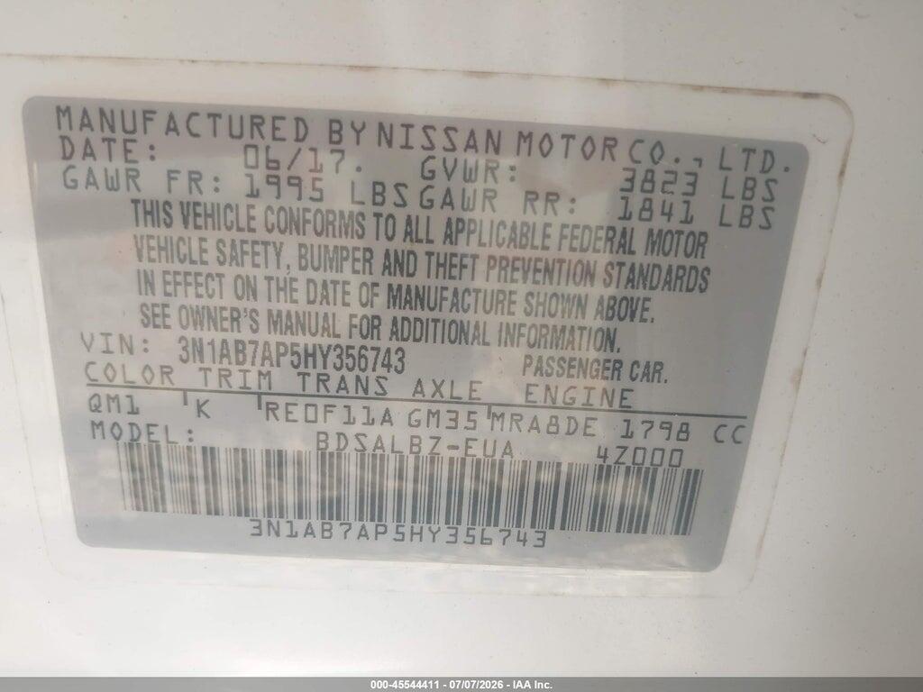 3N1AB7AP5HY356743 2017 NISSAN SENTRA photo no. 9