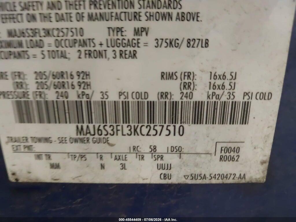 MAJ6S3FL3KC257510 2019 FORD ECOSPORT photo no. 9