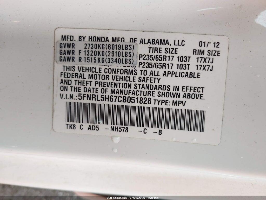 5FNRL5H67CB051828 2012 HONDA ODYSSEY photo no. 9