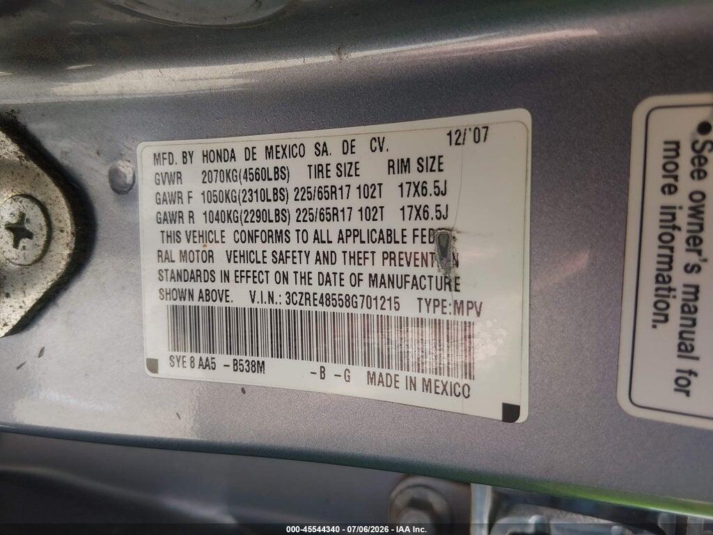 3CZRE48558G701215 2008 HONDA CR-V photo no. 9