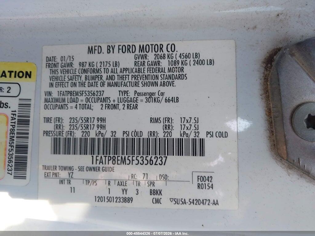 1FATP8EM5F5356237 2015 FORD MUSTANG photo no. 9