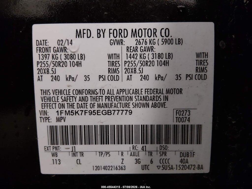 1FM5K7F95EGB77779 2014 FORD EXPLORER photo no. 9