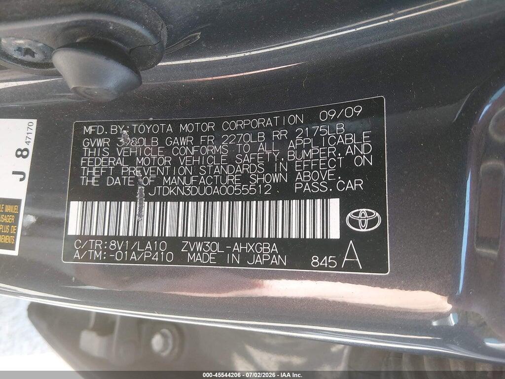 JTDKN3DU0A0055512 2010 TOYOTA PRIUS photo no. 9