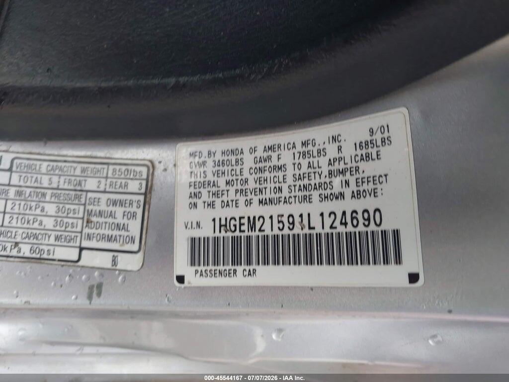 1HGEM21591L124690 2001 HONDA CIVIC photo no. 9