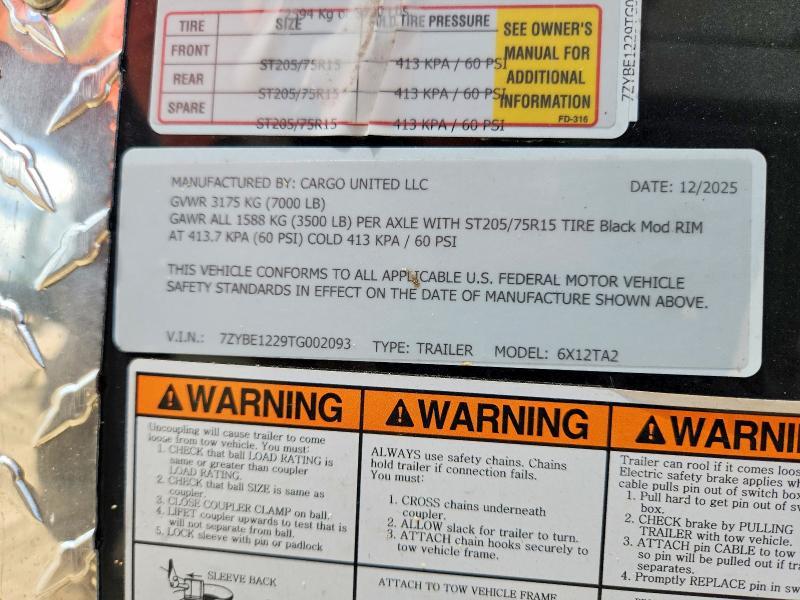 2026 CARGO UNITED 6X12TA2 ENCLOSED CARGO TRAILER — Фото 10 из 10