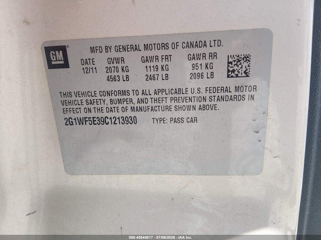 2G1WF5E39C1213930 2012 CHEVROLET IMPALA photo no. 9