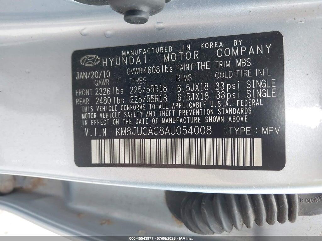 KM8JUCAC8AU054008 2010 HYUNDAI TUCSON photo no. 9