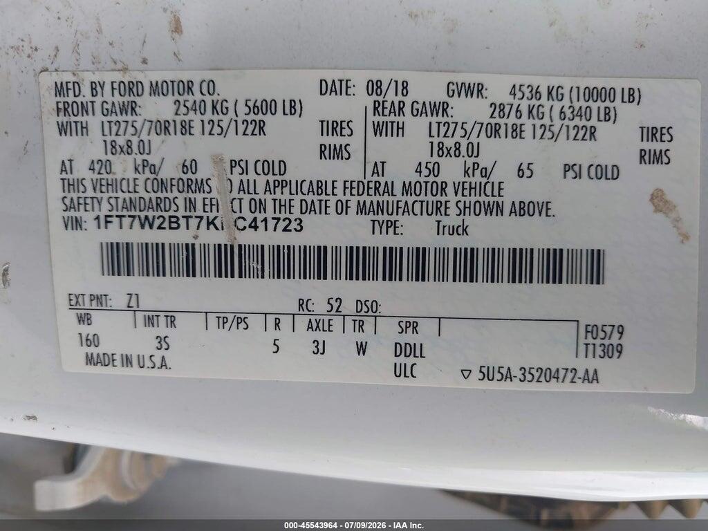 1FT7W2BT7KEC41723 2019 FORD F-250 photo no. 9