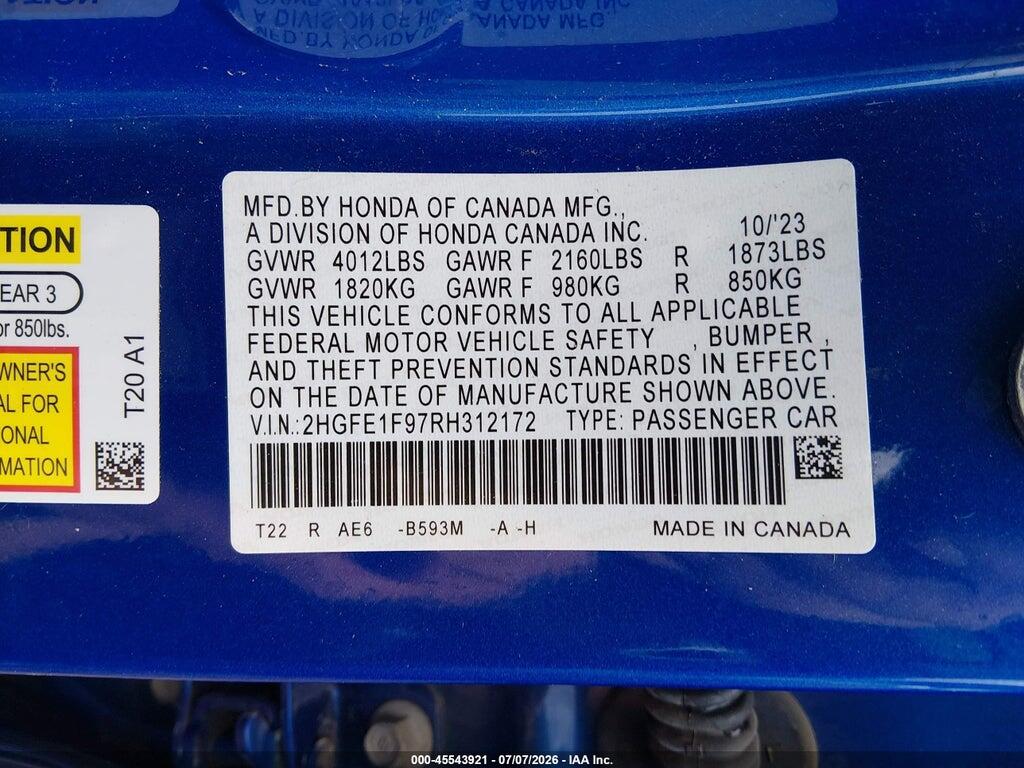 2HGFE1F97RH312172 2024 HONDA CIVIC photo no. 9