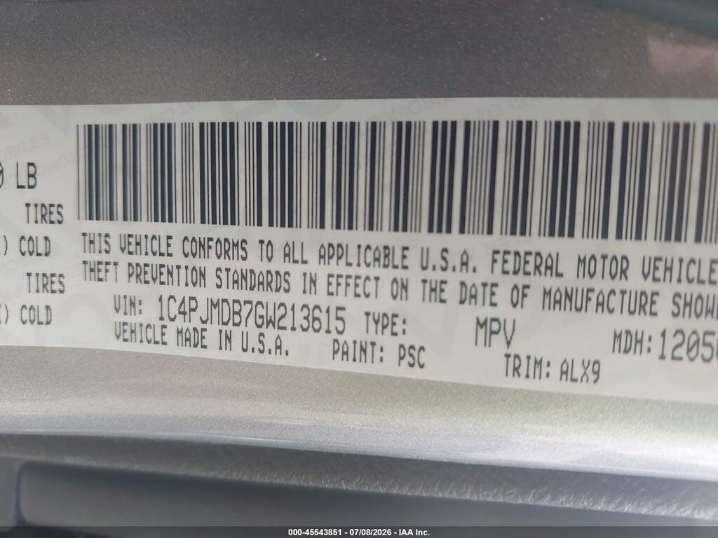 1C4PJMDB7GW213615 2016 JEEP CHEROKEE photo no. 9
