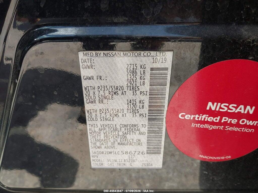 5N1DR2DM5LC586726 2020 NISSAN PATHFINDER photo no. 9