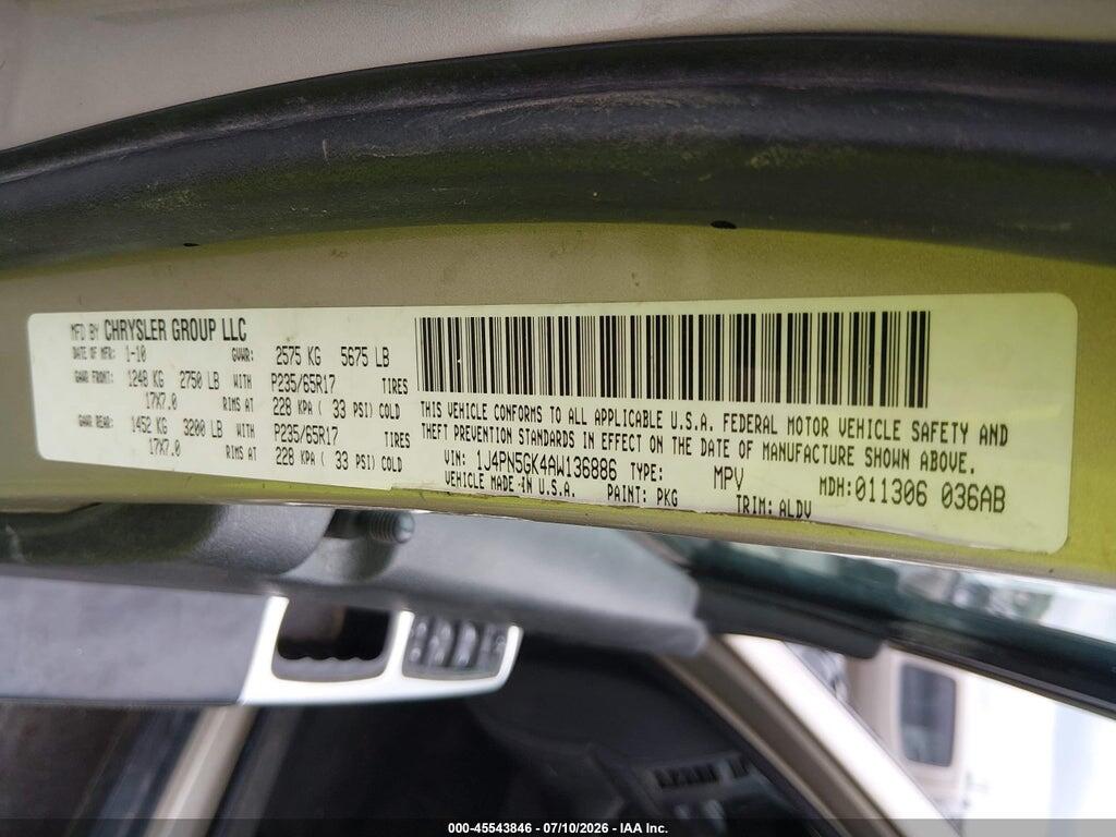 1J4PN5GK4AW136886 2010 JEEP LIBERTY photo no. 9