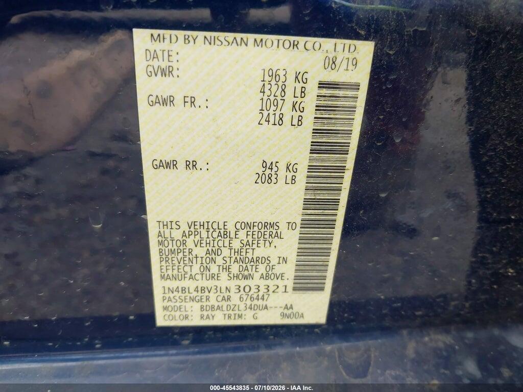1N4BL4BV3LN303321 2020 NISSAN ALTIMA photo no. 9