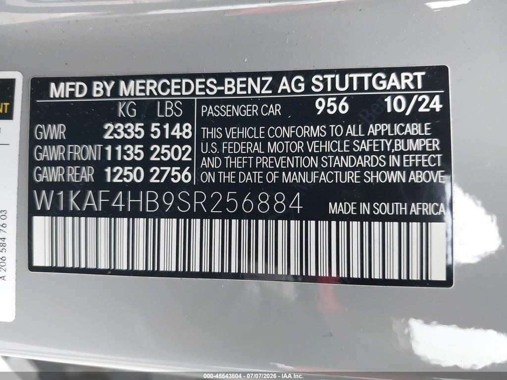 W1KAF4HB9SR256884 2025 MERCEDES-BENZ C 300 photo no. 9