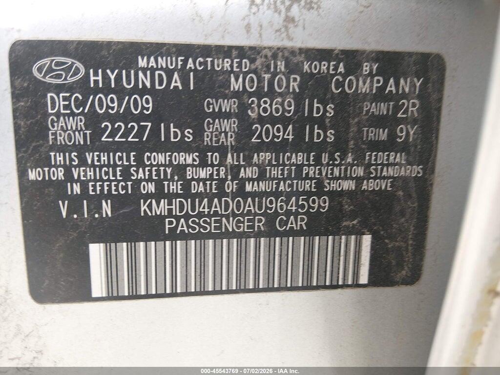 KMHDU4AD0AU964599 2010 HYUNDAI ELANTRA photo no. 9