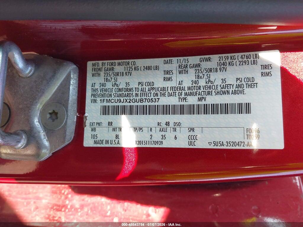 1FMCU9JX2GUB70537 2016 FORD ESCAPE photo no. 9