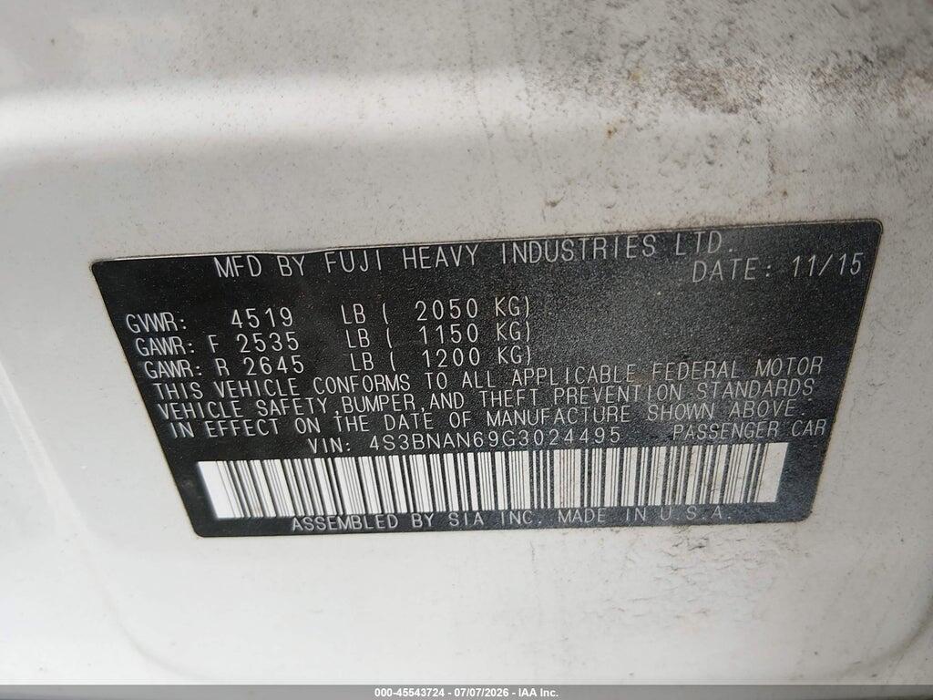 4S3BNAN69G3024495 2016 SUBARU LEGACY photo no. 9