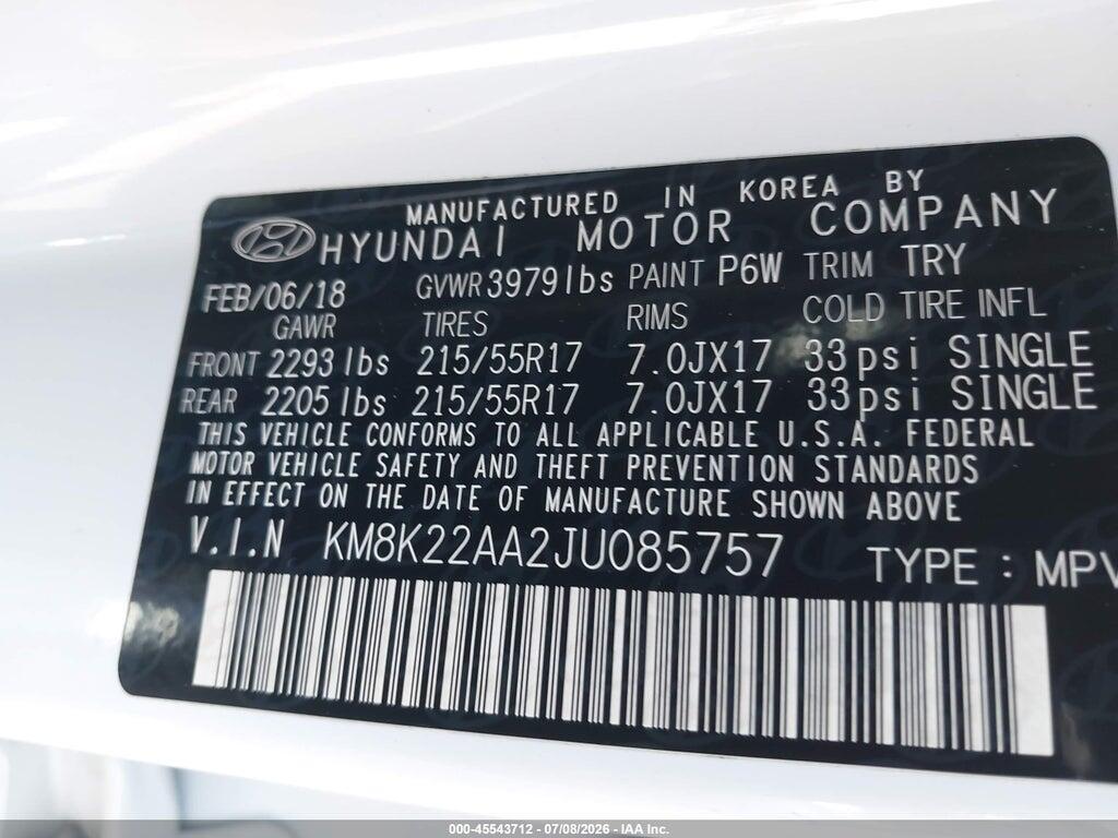 KM8K22AA2JU085757 2018 HYUNDAI KONA photo no. 9
