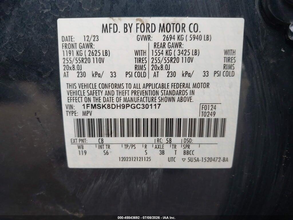 1FMSK8DH9PGC30117 2023 FORD EXPLORER photo no. 9
