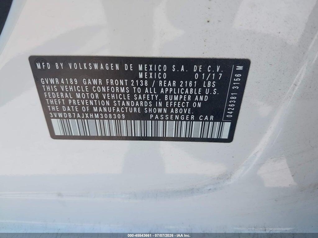 3VWDB7AJXHM308309 2017 VOLKSWAGEN JETTA photo no. 9