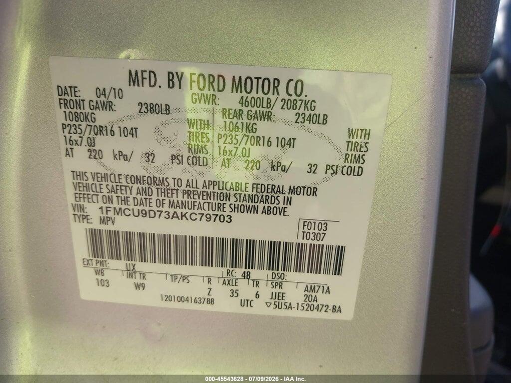1FMCU9D73AKC79703 2010 FORD ESCAPE photo no. 8