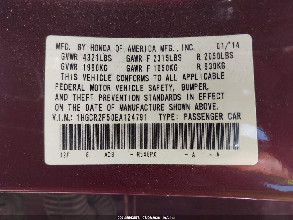 1HGCR2F50EA124791 2014 HONDA ACCORD photo no. 9
