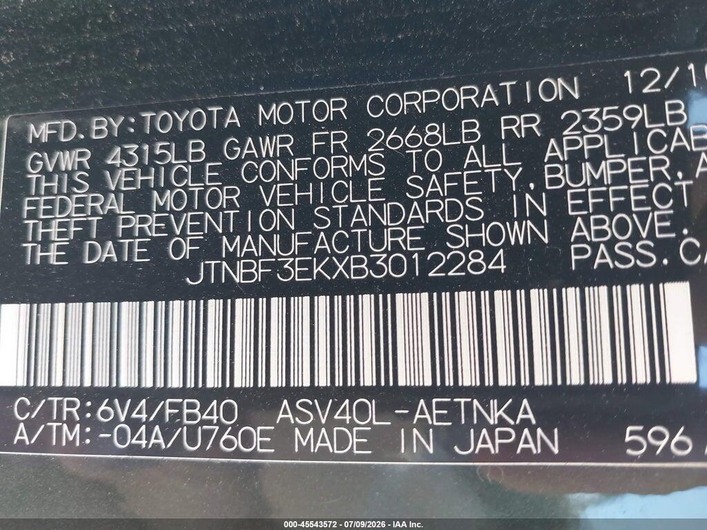 JTNBF3EKXB3012284 2011 TOYOTA CAMRY photo no. 9