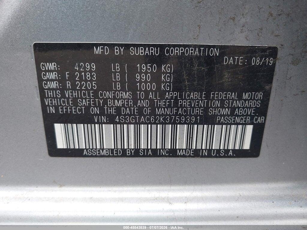 4S3GTAC62K3759391 2019 SUBARU IMPREZA photo no. 9