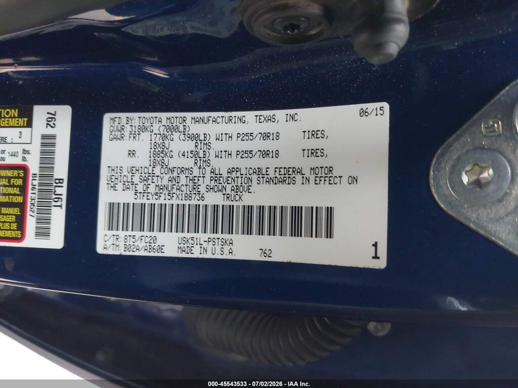 5TFEY5F15FX188736 2015 TOYOTA TUNDRA photo no. 9