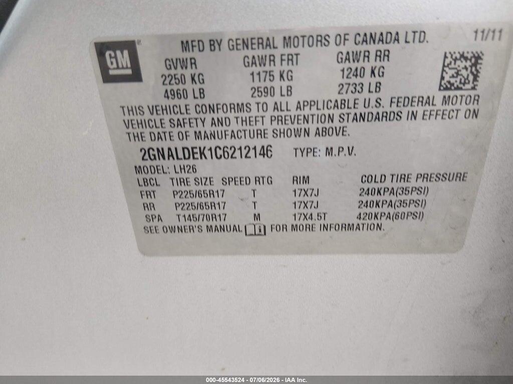 2GNALDEK1C6212146 2012 CHEVROLET EQUINOX photo no. 9