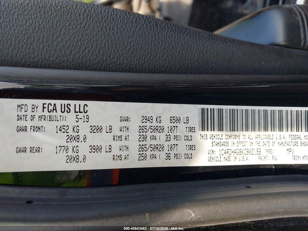 1C4RDHAG8KC802156 2019 DODGE DURANGO photo no. 9