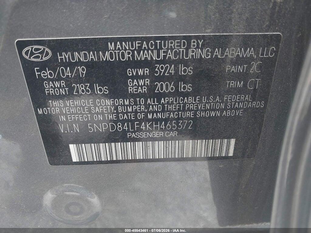 5NPD84LF4KH465372 2019 HYUNDAI ELANTRA photo no. 9