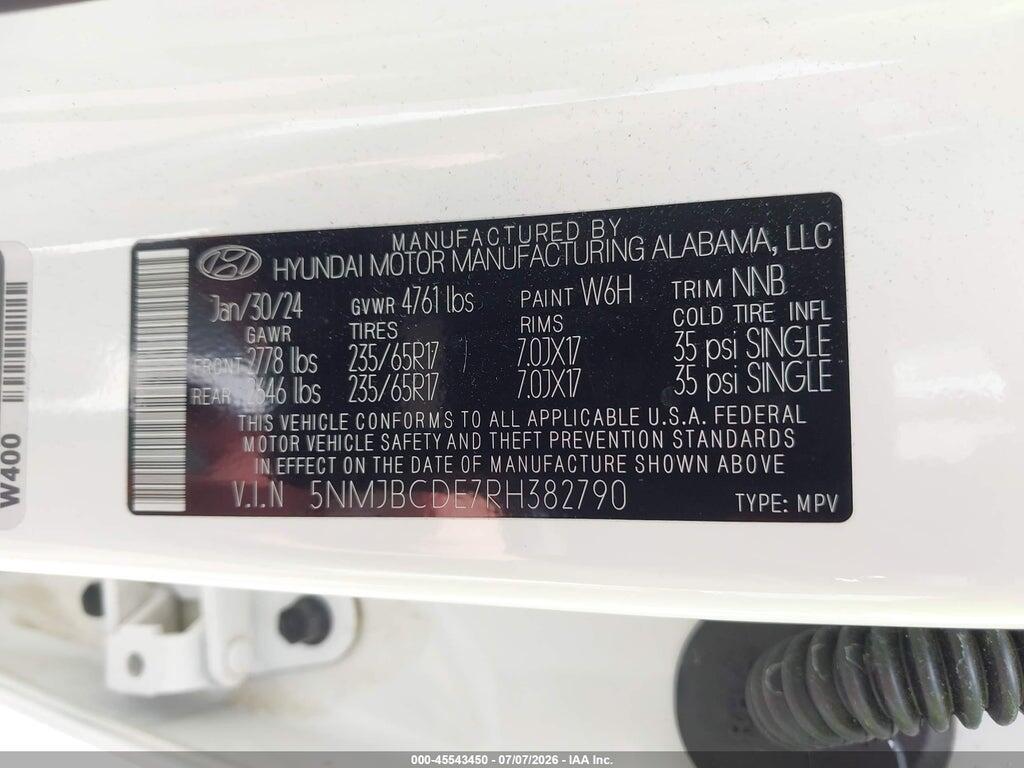 5NMJBCDE7RH382790 2024 HYUNDAI TUCSON photo no. 9