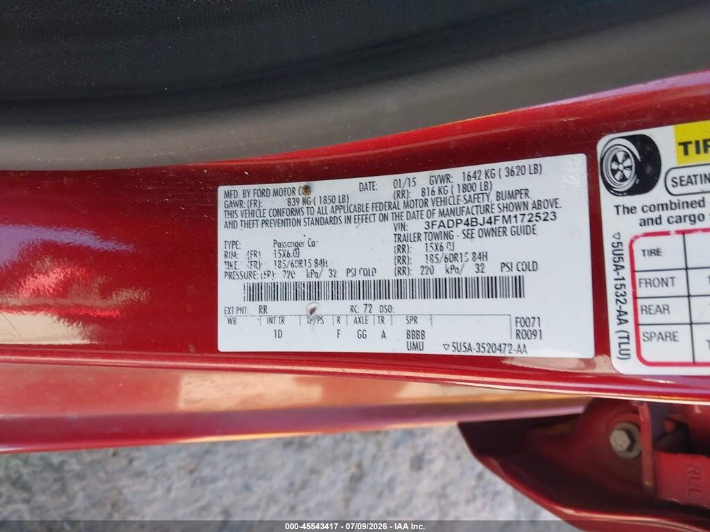 3FADP4BJ4FM172523 2015 FORD FIESTA photo no. 9