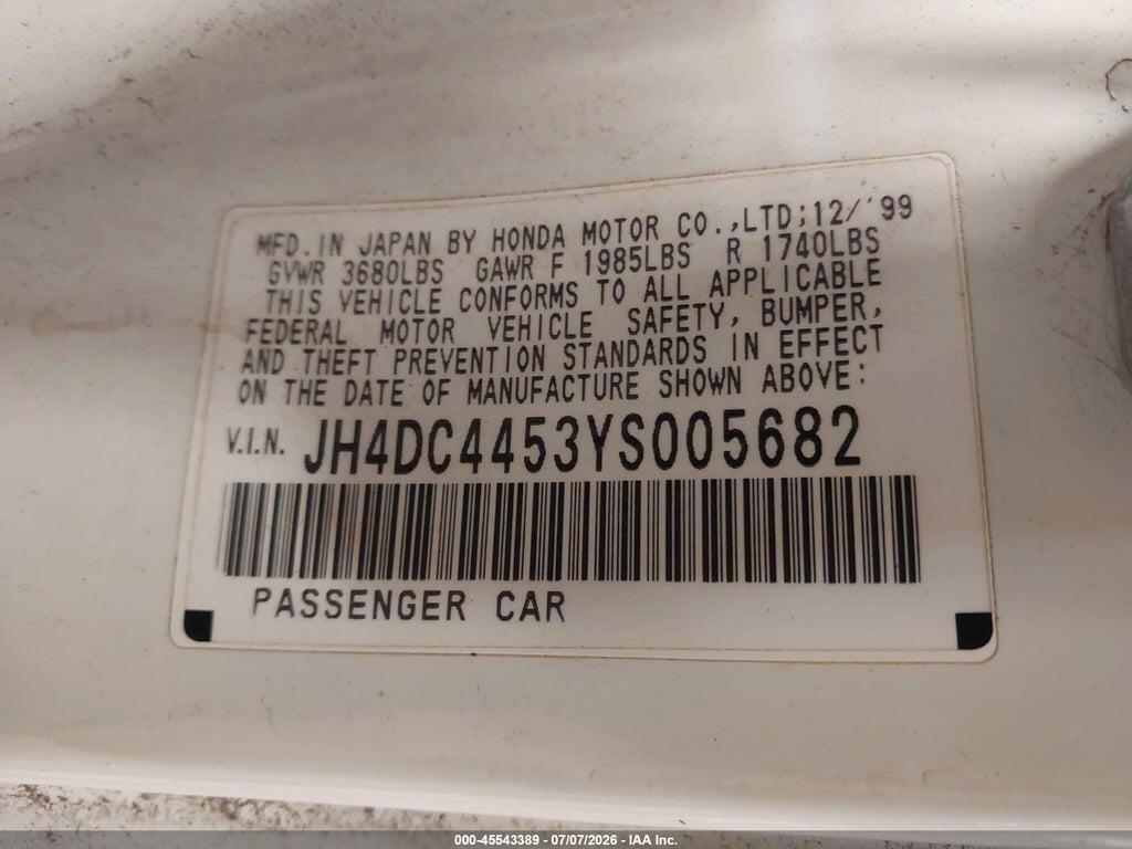 JH4DC4453YS005682 2000 ACURA INTEGRA photo no. 9