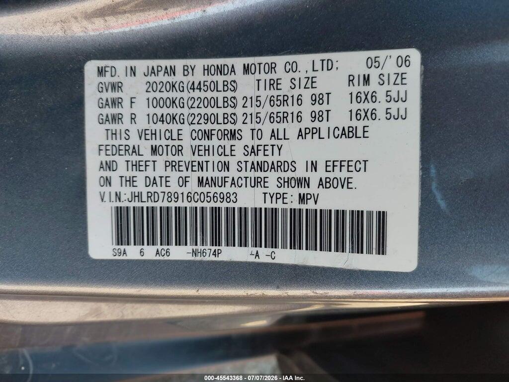 JHLRD78916C056983 2006 HONDA CR-V photo no. 9