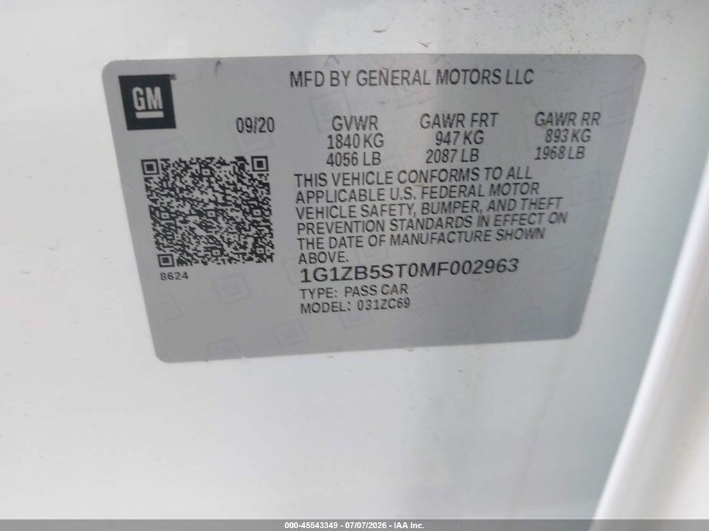 1G1ZB5ST0MF002963 2021 CHEVROLET MALIBU photo no. 9