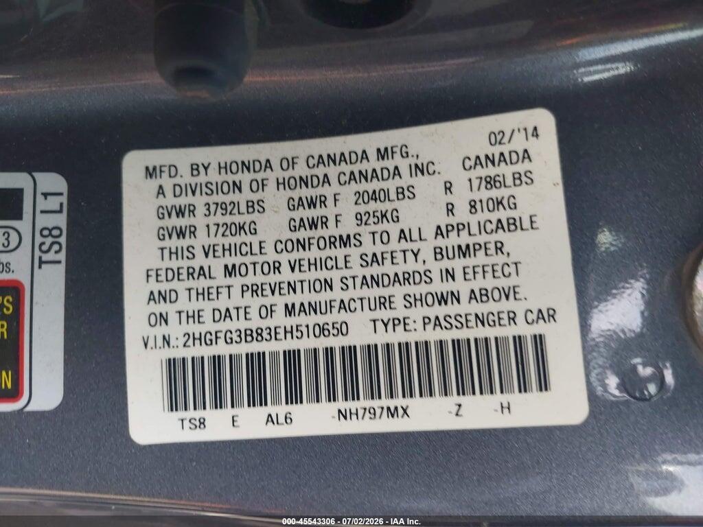 2HGFG3B83EH510650 2014 HONDA CIVIC photo no. 9
